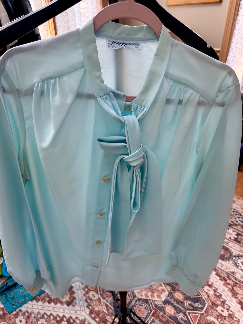 Vintage Light Blue Tie-Neck Blouse